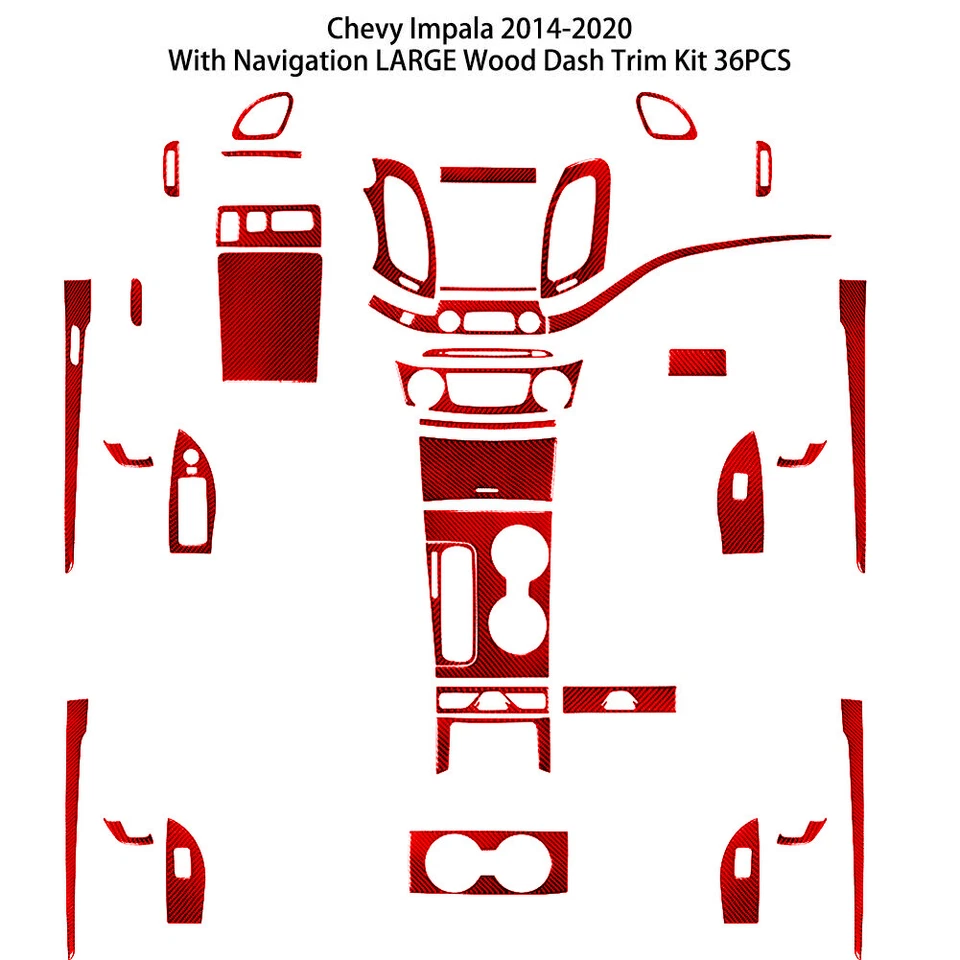 Kit completo de cubierta interior de fibra de carbono rojo 36 piezas para Chevrolet Impala Foto 1 de 4