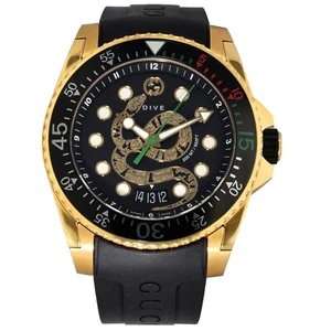 Gucci Dive Watch PVD Gold Plated & Steel 45mm Case Black Dial Adjustable Strap - Picture 1 of 7