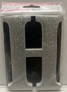Monogram Letter H Silver Glitter Cake Topper 3.75” Celebrate It New - Picture 1 of 4