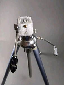 Vintage Tripod Tower BLUE Camera Stand 5' Extendable MCM Hollywood Style Head - Picture 1 of 12