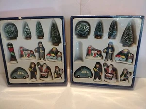 Atico Winter Village Set - Porcelain Figure 1¾" - 3" Tall & Sisal Trees 23 Pcs - Picture 1 of 2