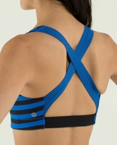 Lululemon 8 Run In A Flash Sports Bra Apex Mini Hyper Stripe Blue Yoga Mesh  - Picture 1 of 5