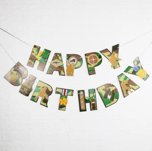 Military Soldier War Weapon Birthday Party Decor Banner Camouflage Bunting Flag - Picture 1 of 10