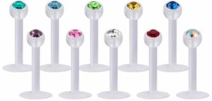 Ohr Helix Tragus Piercing SET 10 Acryl Labret Stecker 1,2mm mit Kristall Kugel - Bild 1 von 3