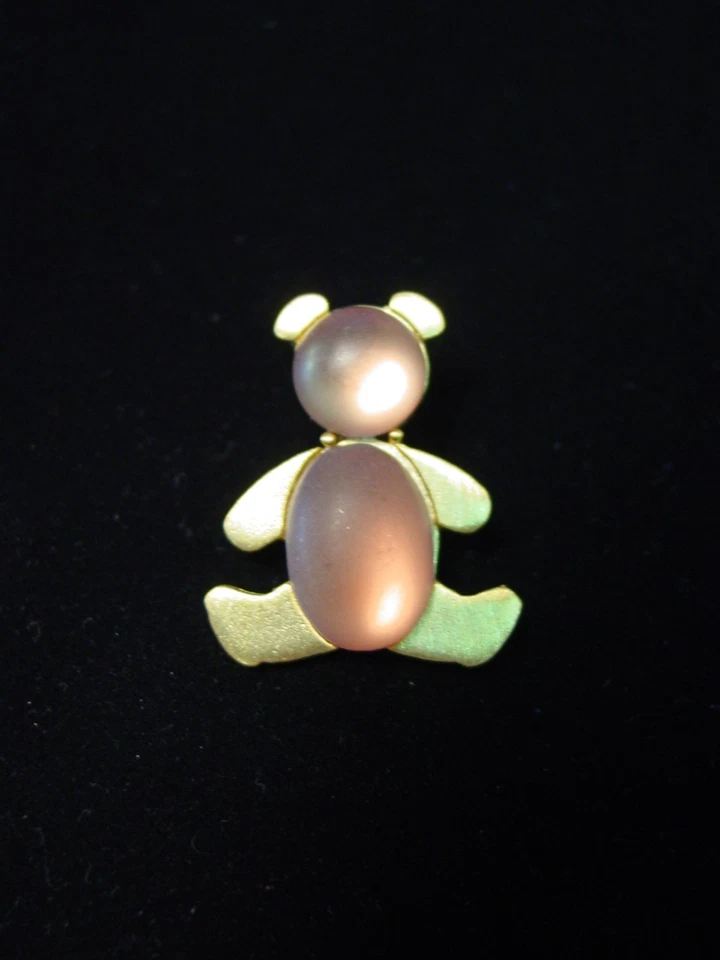 Prendedor de tachuela "JJ" Jonette Joyería Oro Estaño 'Oso Piedrado Rosa' Foto 1 de 1