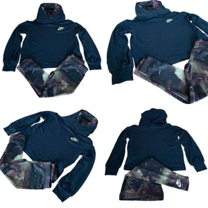 Nike Kids Blue Hoodie Sweatshirt and Multicolor Pants Set Girls 4 (XS) - Picture 1 of 12