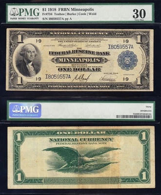 AWESOME Crisp Choice VF++ 1918 $1 Minneapolis FRBN Note! PMG 30! FREE SHIP! 9557 - Image 1 of 3