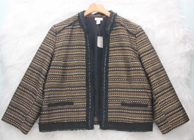 Blazer Chico’s Mujer’s XL Negro Dorado Real Tweed Chaqueta Frente Abierto Metálico Talla 3 Foto 1 de 4