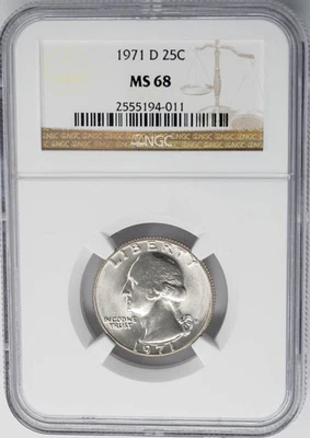 1971-D Washington Quarter 25c MS68 NGC 950813-11 - Image 1 of 4
