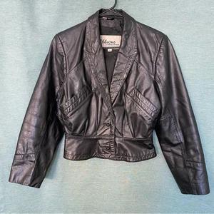 Chaqueta corta de cuero negra Wilsons con cuello ancho vintage - Imagen 1 de 16