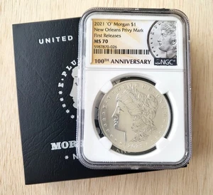 2021-O $1 Morgan Silver Dollar New Orleans Privy Mark NGC 100th Anniversary MS70 - Picture 1 of 3