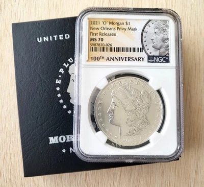 2021-O $1 Morgan Silver Dollar New Orleans Privy Mark NGC 100th Anniversary MS70 - Image 1 of 3