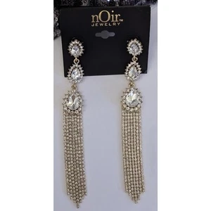Long Rhinestone Tassel Earrings Special Occasion by nOir - Picture 1 of 5