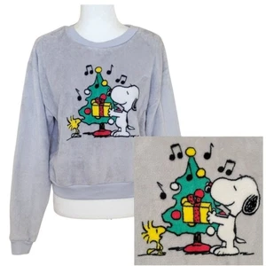 Peanuts Snoopy Woodstock Holiday Christmas Plush Velour Sweatshirt Sz M - Picture 1 of 9