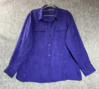 Chicos Shirt Womens 2 Large Purple Silk Long Sleeve Button Up Top Blouse Capsule - Image 1 of 4