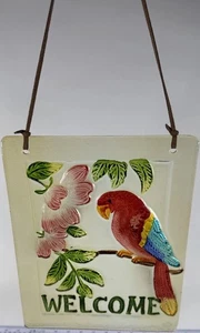 Vintage Glass WELCOME Sign Parrot Hanging Colorful Apx 10x9 - Picture 1 of 1