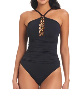 Bleu Rod Beattie High Halter Neck Ring Me Up One Piece Front Rings Sz 14 READ - Picture 1 of 6