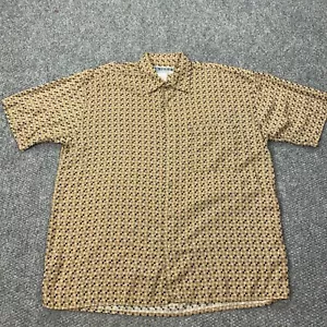 Vintage Perry Ellis Untied Shirt Mens Large Brown Button Up Camp Rayon Viscose - Picture 1 of 9