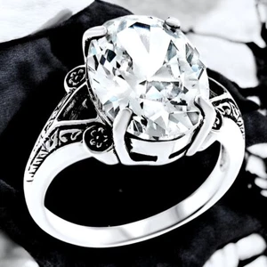 NOUVEAU ANTIQUE STYLE 925 STERLING SILVER 10 CT CZ ENGAGEMENT WEDDING RING #1051 - Picture 1 of 3