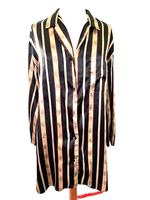 VICTORIA'S SECRET Sleepshirt Lingerie Black Gold Button Long Sleeve Size Small - Image 1 of 4