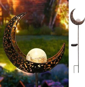 Homeimpro Garden Solar Lights Pathway Outdoor Moon Crackle Glass Globe Stake Met - Picture 1 of 2