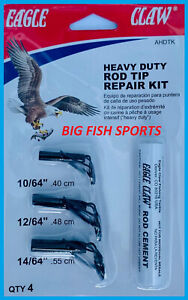 EAGLE CLAW HEAVY DUTY Fishing Rod Tip Repair Kit with Glue 3 SIZES! Pole Guides