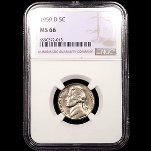 1959-D Jefferson Five Cent 5c - NGC GRADED MS66 - Picture 1 of 4
