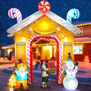 10FT Christmas Inflatables Arch Gingerbread Man Snowman LED Lights Outdoor Yard - Picture 1 of 12