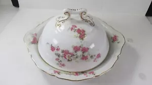 ANTIKE BONE CHINA LS&S Karlsbad Österreich ROSA BLUMEN KÄSE- ODER BUTTERDOSE - Bild 1 von 7