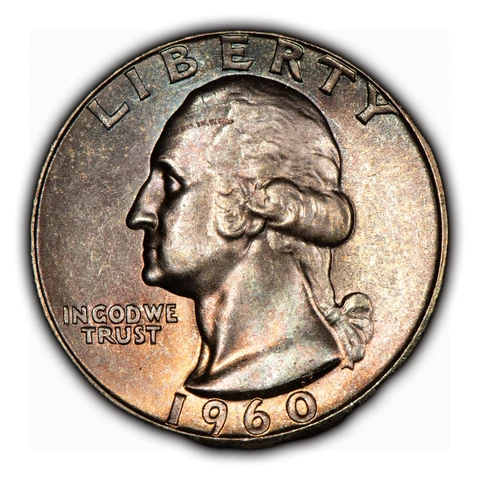 1960 25c Silver Washington Quarter - Pastel Rainbow Toning - BU - SKU-Z3926 Cover
