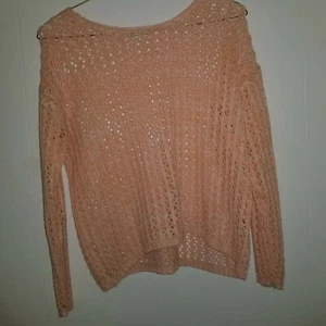 Junior Womens Large Light Baby Pink Open Knit Long Sleeve Sweater Shirt Top - Picture 1 of 7