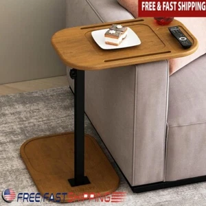 C Shaped End Table Height Adjustable Sofa Side Table TV Tray W/ Phone Slots New - Picture 1 of 8