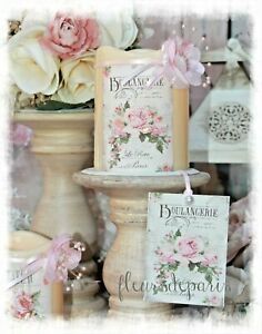 Shabby Chic Vintage Wax Flameless Candle, Shabby Pink Rose, French Label/Glitter