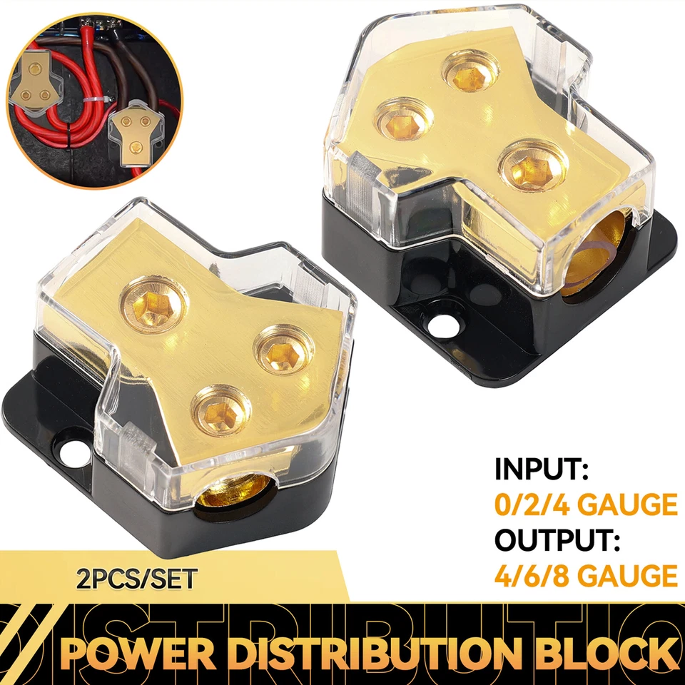 New 2-Way Car Audio Solar Amp Power/Ground Cable Splitter Distribution Block 2pc - Image 1 of 4