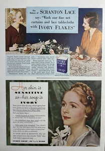 1936 Elfenbein Flocken Seife Scranton Spitze Tischdecke empfindliche Haut Vintage Druck Werbung - Bild 1 von 1