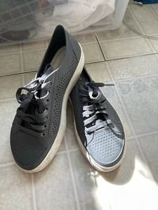 Crocs Citi Lane Roka Women's Sneakers Sz 10 Gray White Lace Up Shoes Perforated - Picture 1 of 5