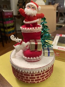 Vintage Santa on a Stocking W/ Christmas Tree Plays Music & Goes Around - Picture 1 of 24