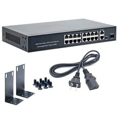 Brand New 16+2+1 Port POE Power Switch 10/100Mbps 100/250meter Transmission - Image 1 of 4