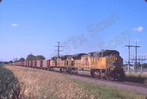 Original Slide- UP SD70ACe 9075 & Ballast Train At Dunlap, IL. 7/25 - Picture 1 of 1