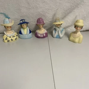 Porcelain Bisque Lady Half Body Trinket Boxes 4” Tall Set of 5 - Bild 1 von 15