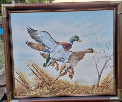 Oil On Canvas Painting Of Avian Duck Van Webber Hunt Club Unlimited Lodge - Image 1 of 4