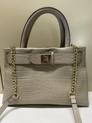 Cartera de Cuero Lt Gris Antonio Melani Cinturón Turnlock Paloma Cocodrilo Repujado Nueva Sin Etiquetas Foto 1 de 4