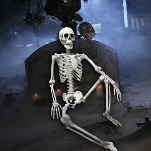 38" Halloween Skeleton, 3Ft Posable Life Sz Skeleton Decor, Indoor/Outdoor Prop - Picture 1 of 11