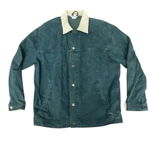 Rare 80s LL Bean contrast collar denim trucker Jacket Shirt in Spruce / Sand XL - Picture 1 of 15