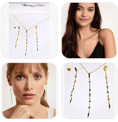 Thomas Sabo Riviera SET Y-Kette + Ohrstecker bunte Steine gold  UNGETR NP298€ - Bild 1 von 4