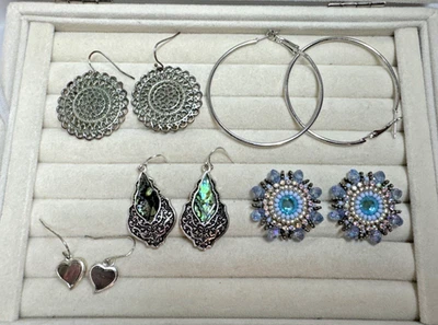 Lote de 5 pares de pendientes y2k DECLARACIÓN Boho Western abalolone plata oro verde años 90 Foto 1 de 4