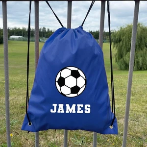 Personalised Football Bag Custom Kids Drawstring PE Bag School Name Sports Bag - Picture 1 of 24