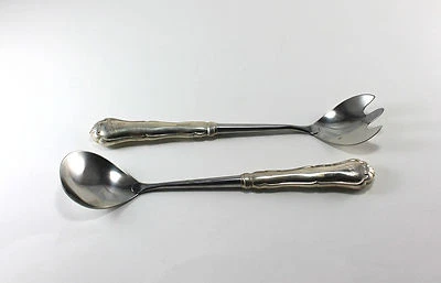 Juego de 2 cuchara y tenedor para servir ensalada de plata 830 con monograma  Foto 1 de 4