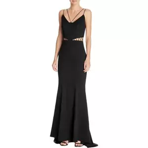 JARLO 'Ashley' ~ Black Double Harness Strap Cut Out Fishtail Gown L 10 NEW $168 - Picture 1 of 5