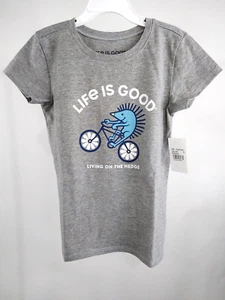 Life is Good Girl S/S Vintage Crusher Tee Ride On Hedgehog Gray Size 7-8 58108 - Picture 1 of 9